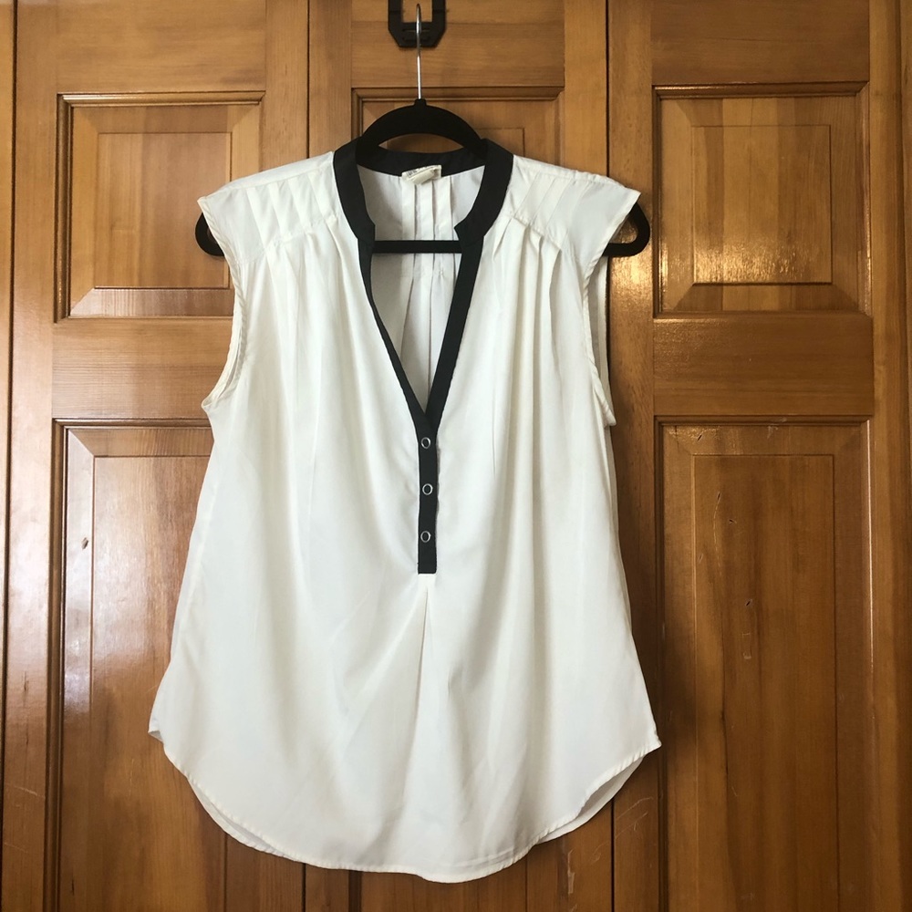 White Blouse with Black Trim